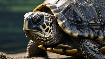 Close Up of a Turtle's Face and Shell photo