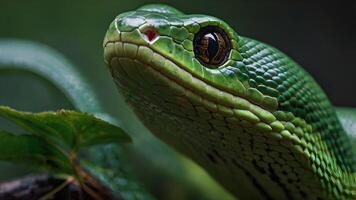 Close Up of a Green Cat Snake with a Focused Look photo