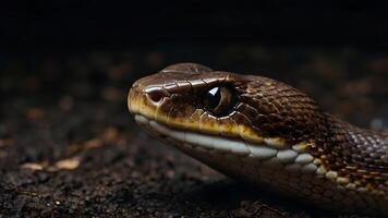 Close Up of a Snake's Face in Dark Ambient photo