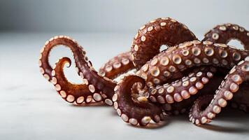 Close Up of Octopus Tentacles with Suction Cups on White Background photo