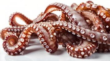 Closeup of Fresh Octopus Tentacles Isolated on White Background photo
