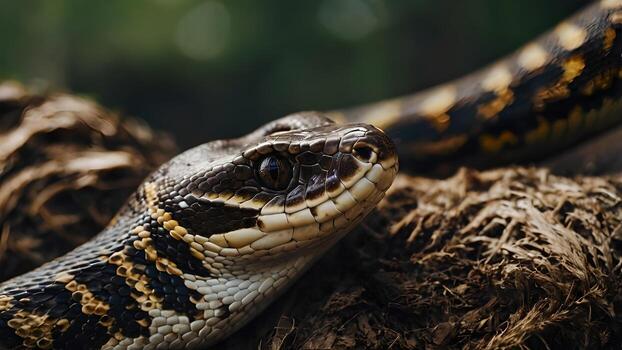 Close Up of a Python Snake with Its Eye Focused on the Camera photo