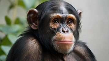 Close Up Portrait of a Chimpanzee with Curious Expression photo