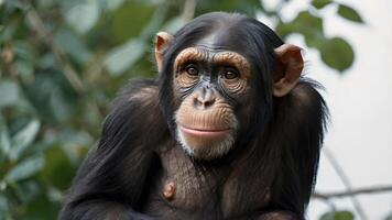 Close Up Portrait of a Chimpanzee with a Soft Gaze photo