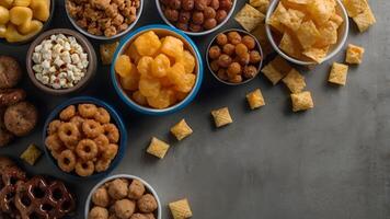 Assortment of Unhealthy Snacks on Concrete Background photo