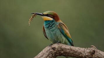 European Bee Eater Perched On Branch With Prey In Its Beak photo