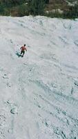 Man training cardio, top view. Aerial view of sportive man running on nature Vertical video