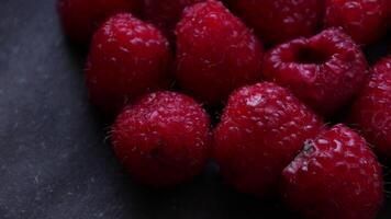 Closeup of ripe raspberries fruit, raspberry video