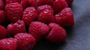 Closeup of ripe raspberries fruit, raspberry video
