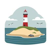 Lighthouse on an island with birds and sea vector
