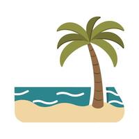 A palm tree on the beach with waves vector