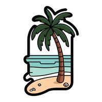 A cartoon palm tree on the beach with waves vector