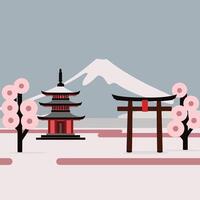 Japanese landscape with torii gate and mountain vector