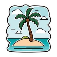 A cartoon palm tree on an island with clouds and water vector