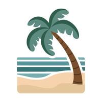A palm tree on the beach with waves in the background vector