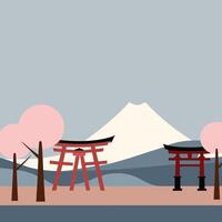 Japanese landscape with tori gate and trees vector