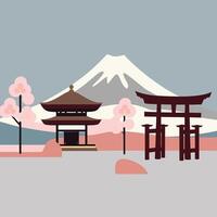 Japanese landscape with torii gate and mountain vector