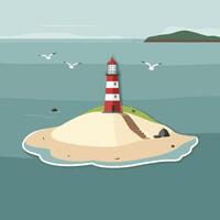 An illustration of a lighthouse on an island vector