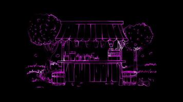 Neon frame effect, Lemonade Stand Symbolizing summer fairs and festivals on black background video