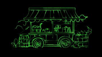 Neon frame effect, Lemonade Stand Symbolizing summer fairs and festivals on black background video