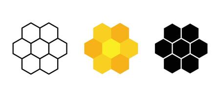 Honeycomb icon set. Bee hive sign. Honey symbol. Yellow hexagon comb illustration isolated on white background. vector