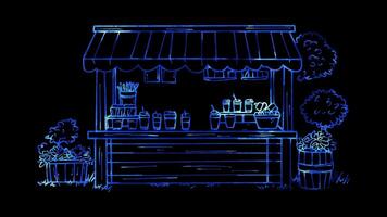 Neon frame effect, Lemonade Stand Symbolizing summer fairs and festivals on black background video