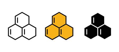 Honeycomb icon set. Honey symbol. Yellow hexagon comb. Bee hive sign. vector