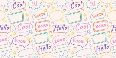 The speech bubble. A hand-drawn pencil message in the form of rainbow clouds. Grunge style frames. Vintage style. Comic talk balloon. For textiles, fabric design, wrapping paper, and websites. vector