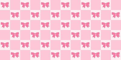 Y2K checkered pattern with pink bows and trendy hair braiding ribbon. Gingham background featuring braiding accessories. Cozy checkerboard design. Wallpaper ideal for print templates or textile vector