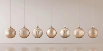 Elegant minimalist Christmas ornaments with geometric patterns hanging in a calm and modern holiday setting photo