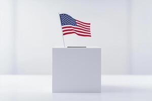 Neatly designed ballot box featuring an American flag in a minimalist setting with soft natural light photo