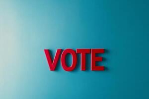 Vote boldly with impactful red, white, and blue typography on a modern turquoise background photo
