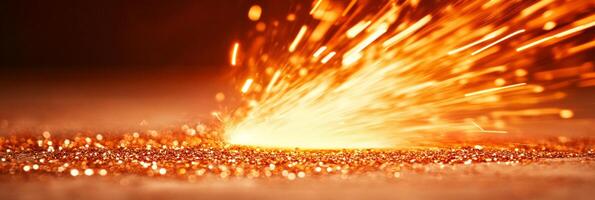 Warm orange and gold bokeh sparks shimmering against a dark blurred background for a festive atmosphere photo