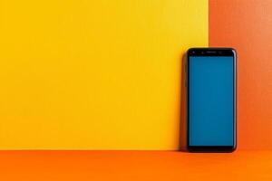 Sleek modern smartphone showcased against a warm orange and deep red background photo