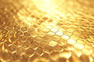 Abstract background with glowing honeycomb patterns in warm gold and amber for creative projects photo