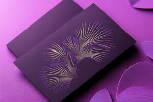 Elegant dark purple business card design featuring refined floral patterns for professional networking photo