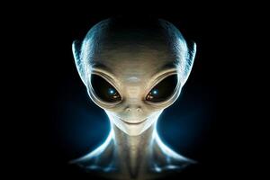 Close-up of a mysterious alien face set against a dark backdrop highlighting intense features and expression photo