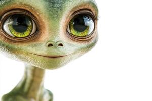 This charming alien character has big, expressive eyes and vibrant green skin that give it a friendly appearance photo