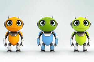 Three colorful retro-style cartoon aliens with robotic features in a playful futuristic setting photo