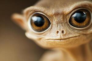 A close-up of an alien character, showcasing a serious expression and intricate facial details photo
