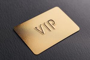 Luxurious gold VIP card resting elegantly on a sleek black surface with a premium finish photo