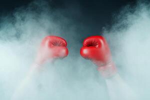 A boxer readies for action in the ring, surrounded by atmospheric smoke, showcasing focus and determination photo