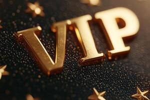 Elegant VIP lettering with stars on a dark textured background emphasizing luxury and exclusivity photo
