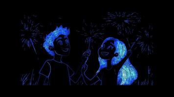 Neon frame effect,Sparklers Used for celebrations on black background video