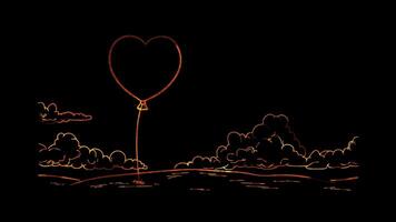 Neon frame effect, Heart shaped Balloon Often associated with romantic occasions on black background video
