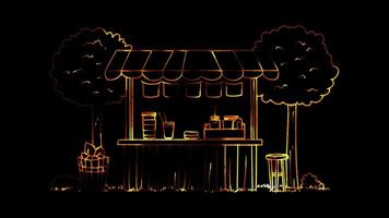 Neon frame effect, Lemonade Stand Symbolizing summer fairs and festivals on black background video