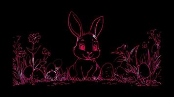 Neon frame effect, Bunny A symbol of Easter and spring celebrations on black background video