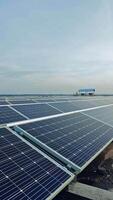 solar Fazenda. fotovoltaico azul solar painéis coletar luz solar. alternativo fonte do energia. solar poder estação ao ar livre. vertical video