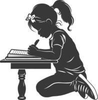 Silhouette of a little girl writing on a notebook vector