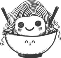 A drawing of a bowl of noodles with a cute face vector